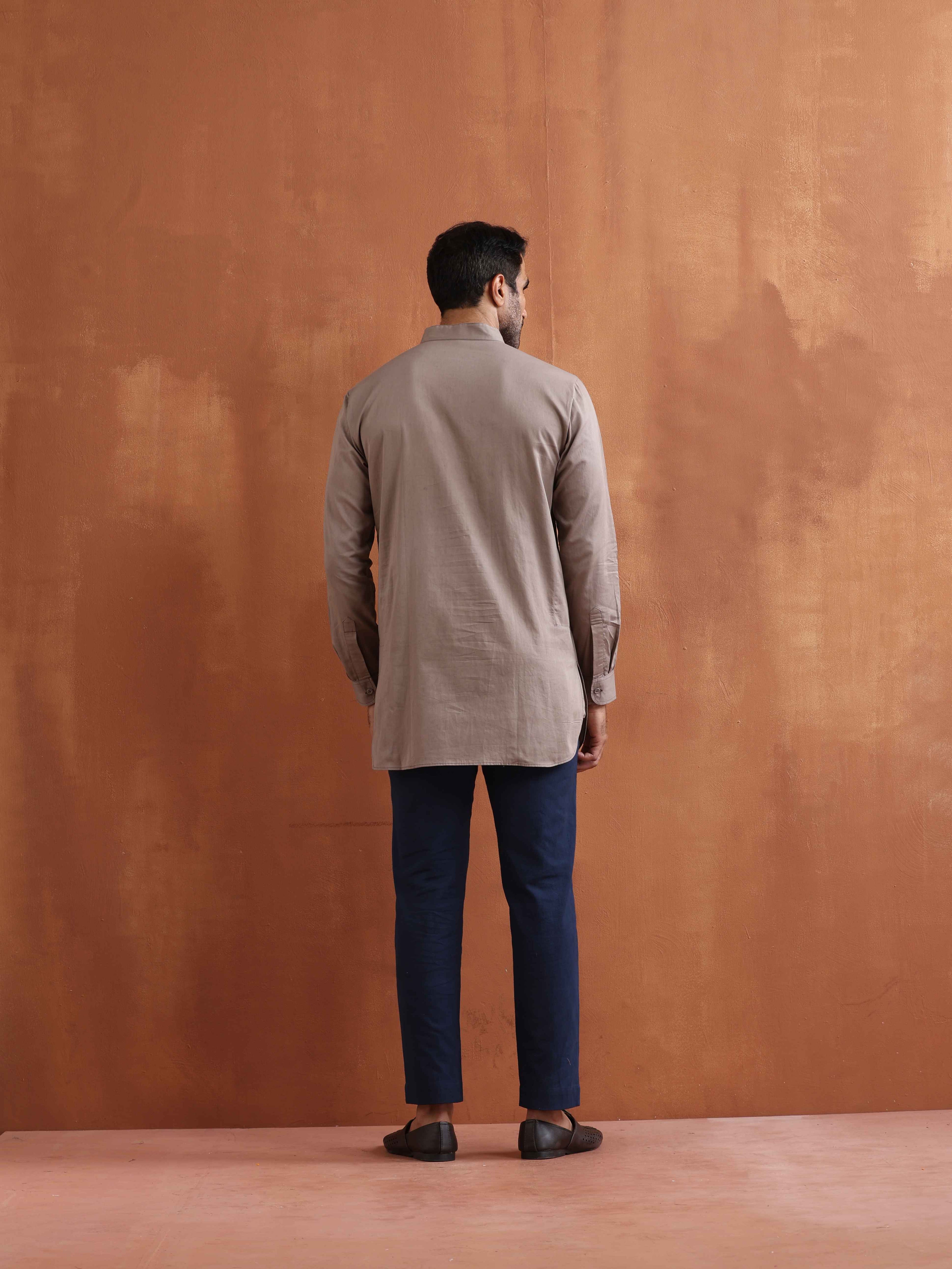 trueBrowns Men's Beige Cotton Short Kurta | Grocsy