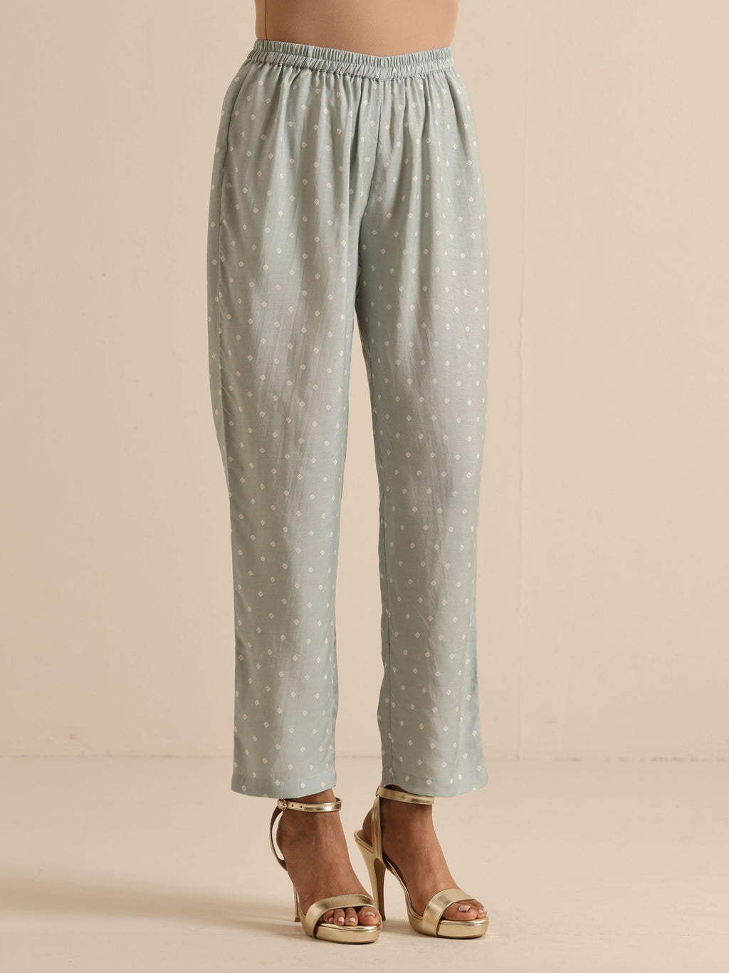 trueBrowns Grey Bandhani Printed Silk Kaftan Co-Ord Set | Grocsy