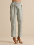 trueBrowns Grey Bandhani Printed Silk Kaftan Co-Ord Set | Grocsy