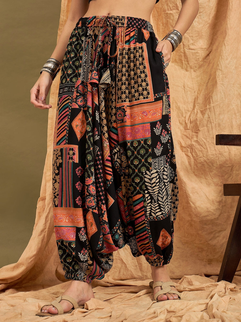 InWeave Black Multi Ethnic Harem Pant | Grocsy