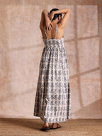trueBrowns Grey Dabu Buta Print Cotton Sleeveless Dress | Grocsy