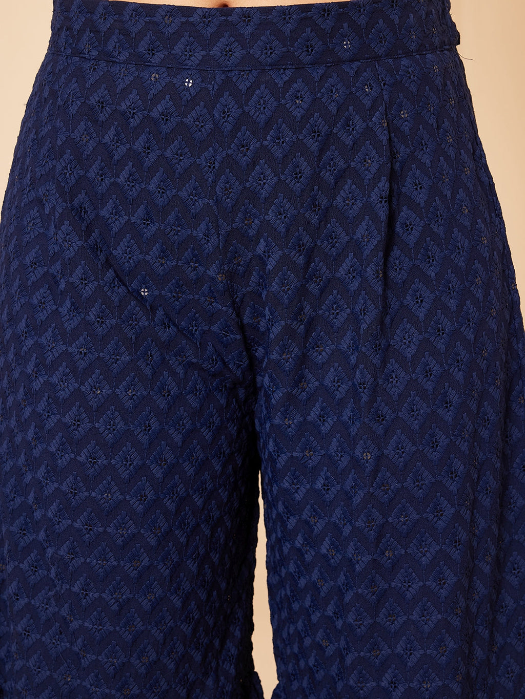 InWeave Women's Royal Blue Chikankari Kurta Set With Sharara | Grocsy