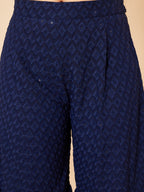 InWeave Women's Royal Blue Chikankari Kurta Set With Sharara | Grocsy