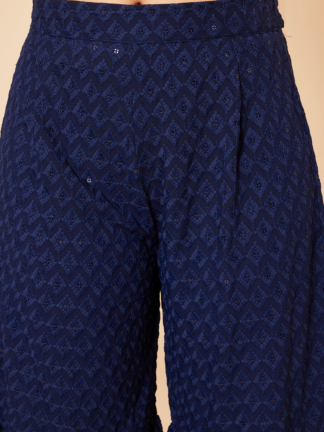 InWeave Women's Royal Blue Chikankari Kurta Set With Sharara | Grocsy