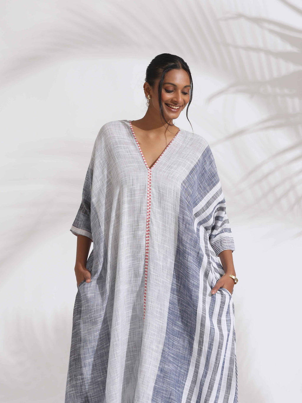trueBrowns Off-White Cotton Multi Stripe Flared Kurta Set | Grocsy