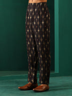 trueBrowns Men's Black Tonal Ikat Muslin Silk Printed Co-ord Set | Grocsy