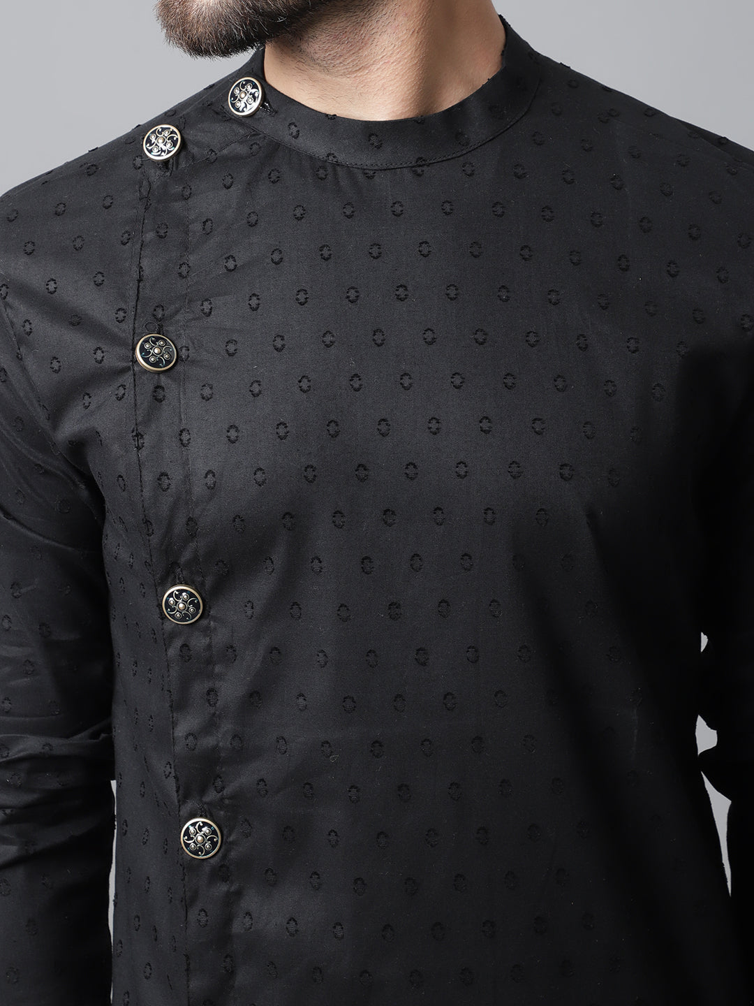 Even Apparels Black Sherwani Kurta With Asymetrical Cut | Grocsy