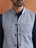 trueBrowns Men's Blue Chanderi Reversible Nehru Jacket | Grocsy
