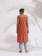 trueBrowns Orange Cotton Print Sleeveless Kurta Set | Grocsy