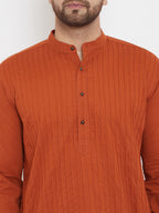 Even Apparels Rust Pure Cotton Kurta With Band Collar | Grocsy