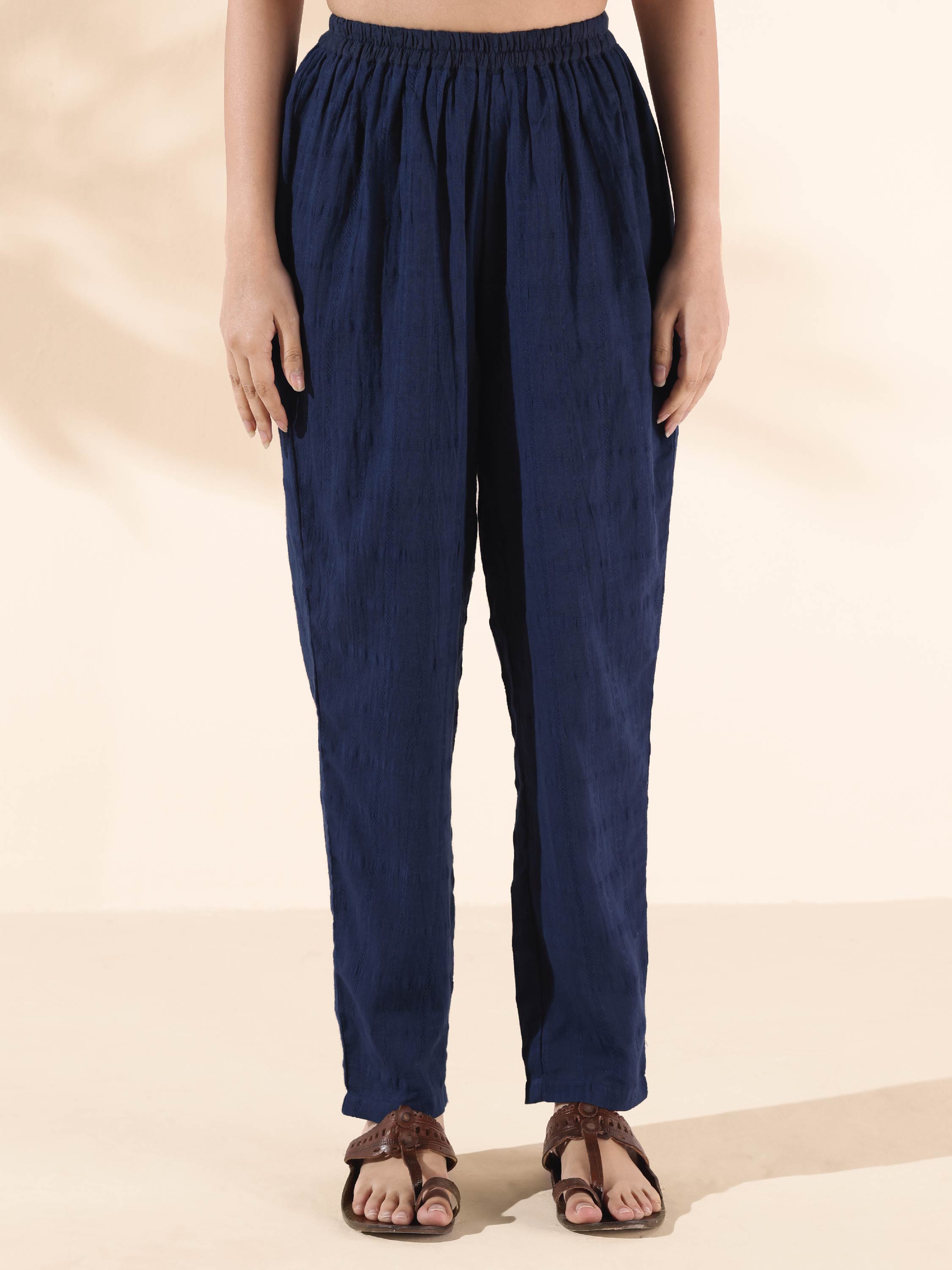 trueBrowns Blue Cotton Dobby Relaxed Co-ord Set | Grocsy