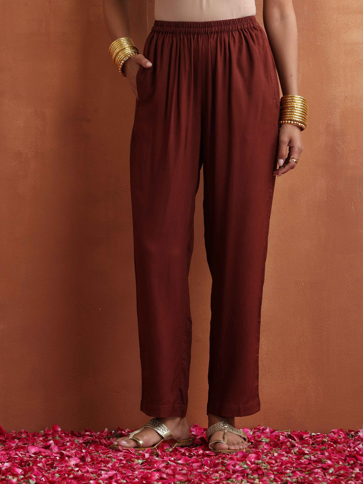 trueBrowns Brown Print Flared Co-ord Set | Grocsy