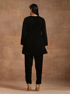 trueBrowns Black Velvet Embroidered Relaxed Co-ord Set | Grocsy