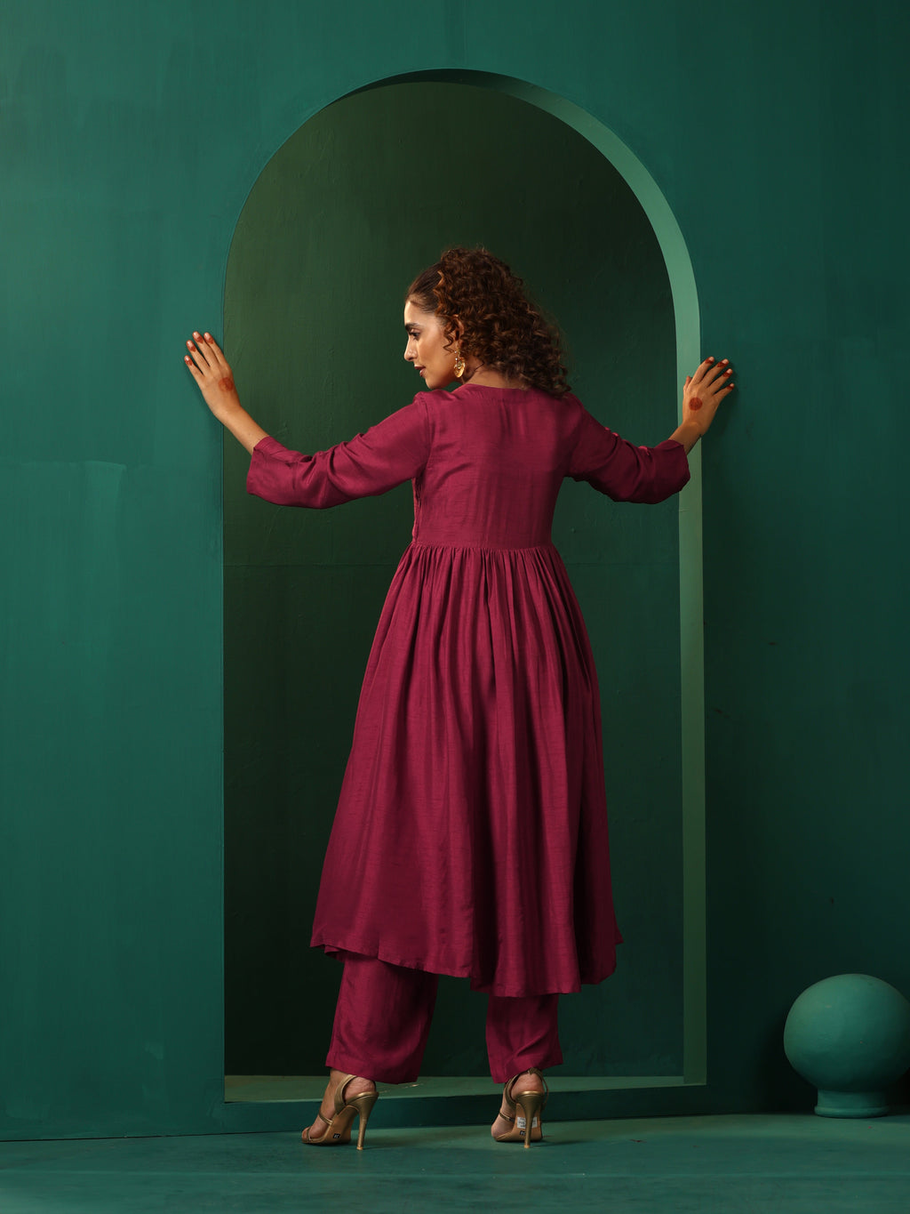 trueBrowns Maroon Silk Angrakha Kurta Pant Set | Grocsy