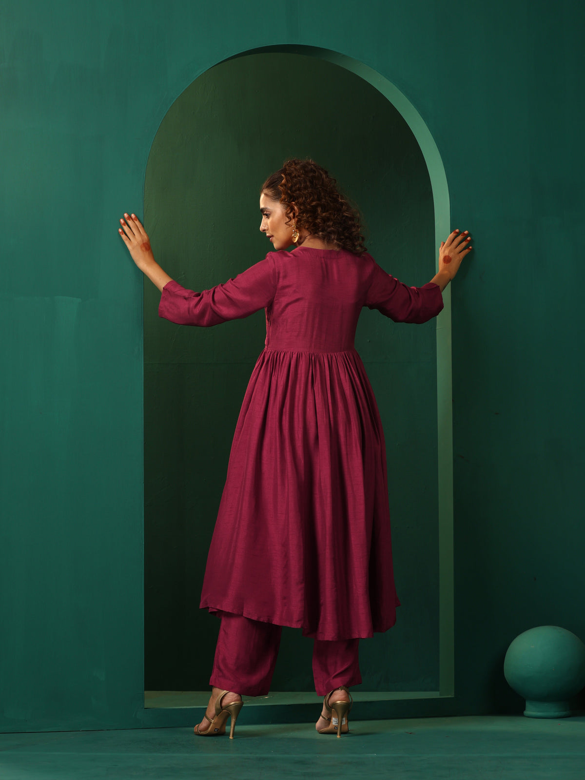 trueBrowns Maroon Silk Angrakha Kurta Pant Set | Grocsy