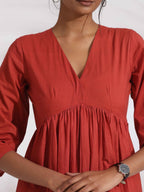 trueBrowns Red Cotton Print Flared Kurta Set | Grocsy