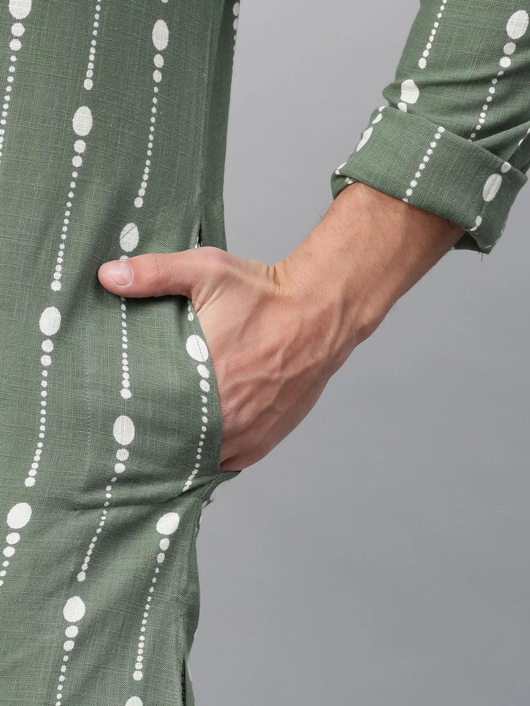 Fabmade Green And White Printed Straight Kurta | Grocsy