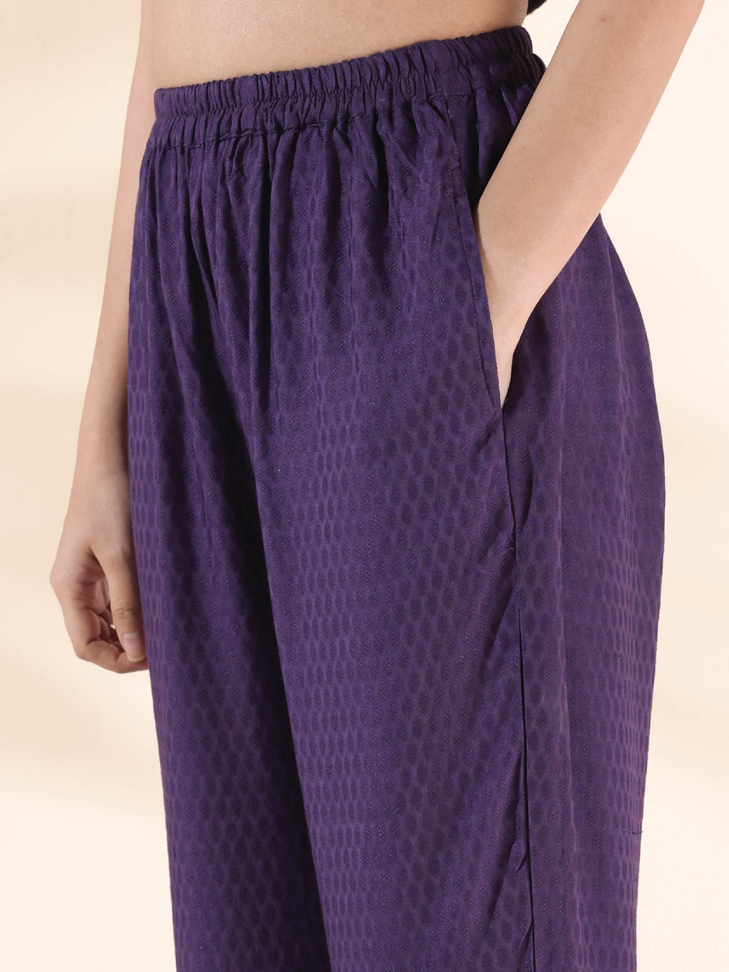 trueBrowns Purple Viscose Dobby Slit Kurta Pant Set | Grocsy