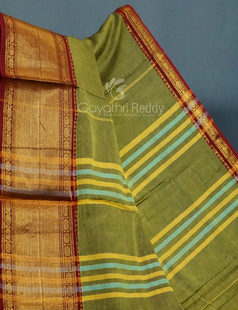 Kalanetha Green Leaf Coloured Pure Narayanpet Cotton Saree By Gayathri Reddy Designer Studio | Grocsy