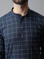 Even Apparels Blue Solid Kurta With Band Collar | Grocsy