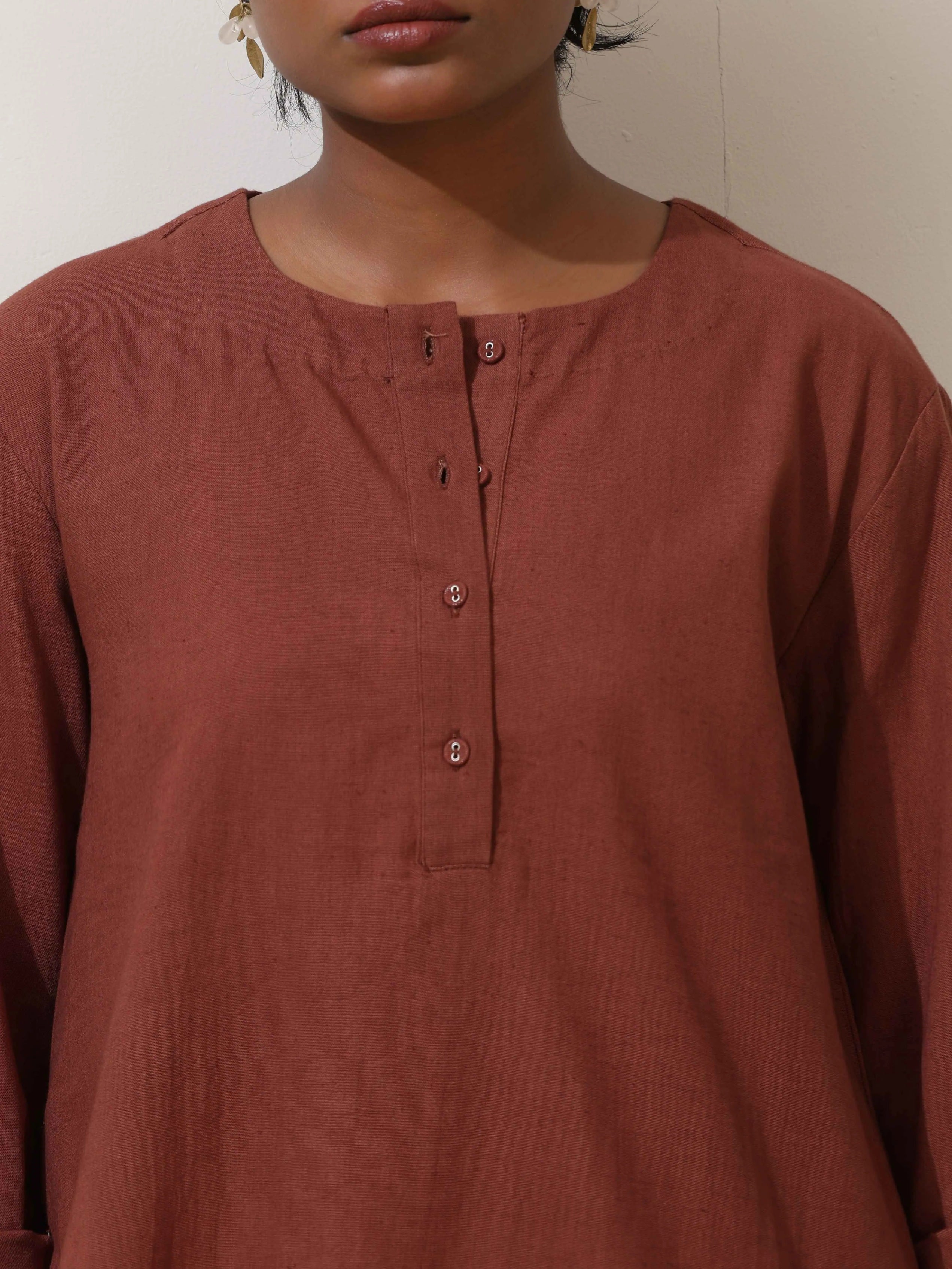 trueBrowns Brown Cotton Linen Kurta Co-Ord Set | Grocsy