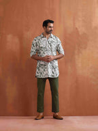 trueBrowns Men's Off White Printed Short Kurta | Grocsy