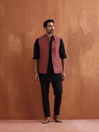 trueBrowns Men's Rust Cotton Dobby Nehru Jacket | Grocsy