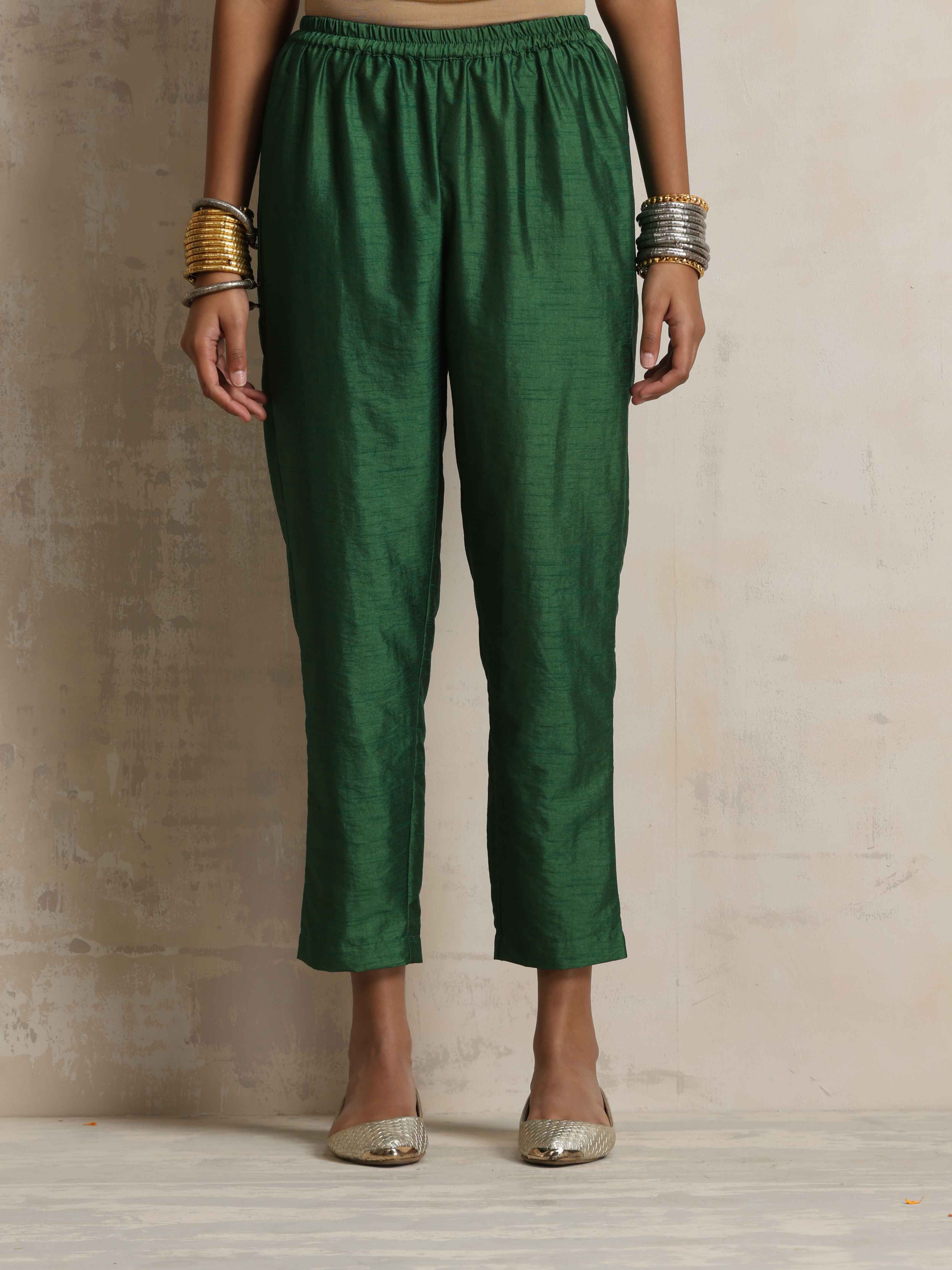 trueBrowns Dark Green Silk Arkali Flared Kurta Set | Grocsy