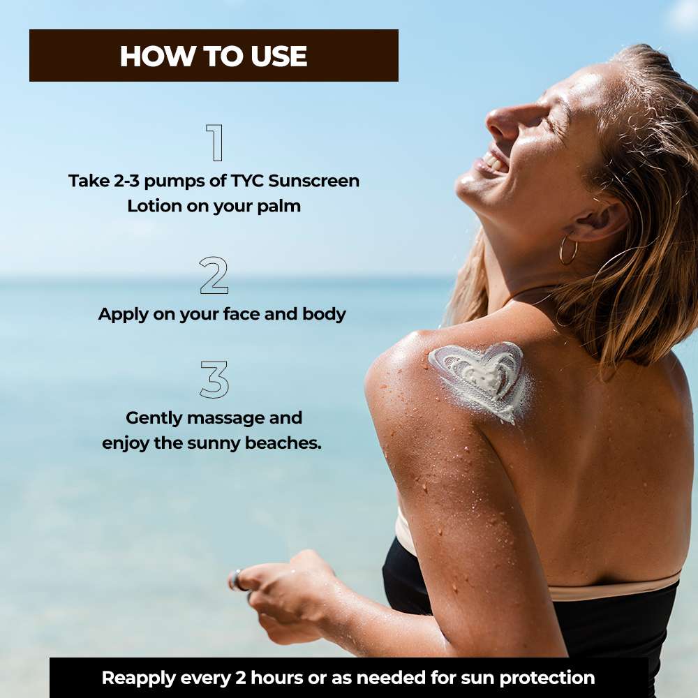 TYC Sunscreen Face & Body Lotion - Red Grapes, Coconut Oil & Niacinamide | SPF 60++++ | Grocsy