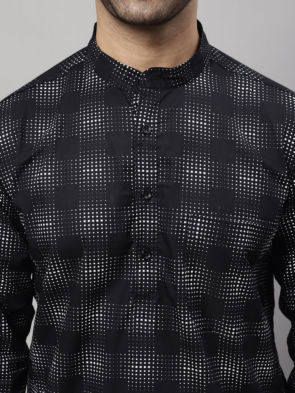 Even Apparels Black Pure Cotton Kurta With Band Collar | Grocsy