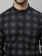 Even Apparels Black Pure Cotton Kurta With Band Collar | Grocsy