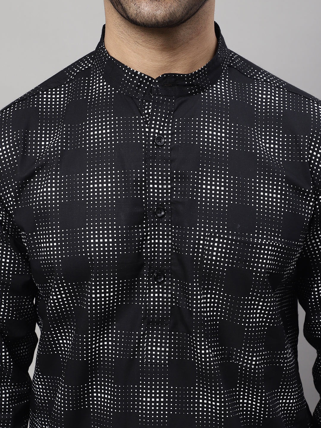 Even Apparels Black Pure Cotton Kurta With Band Collar | Grocsy
