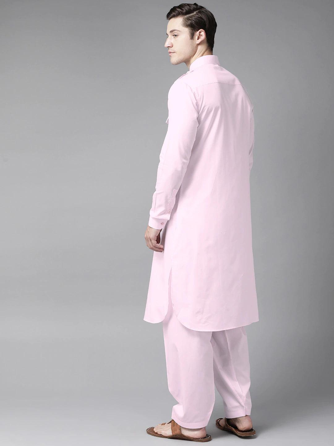 Fabmade Men Pink Pathani Kurta | Grocsy