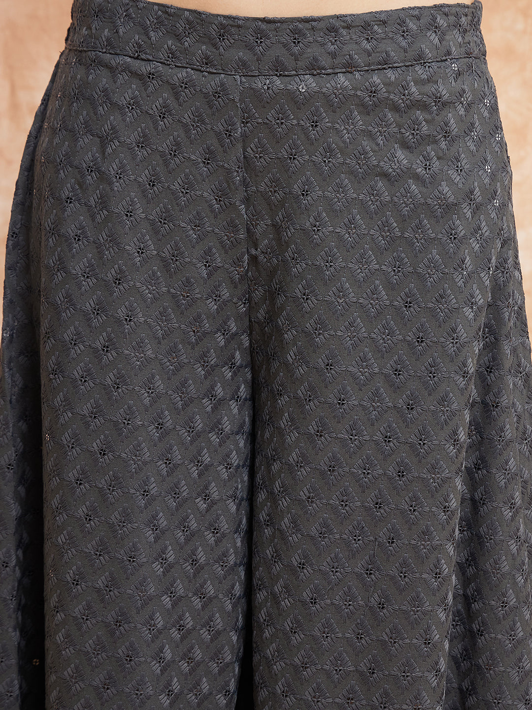 InWeave Women's Grey Chikankari Long Anarkali Kurta Sharara Set | Grocsy