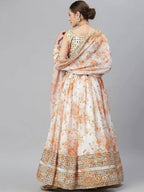 Tulsi Art Off White & Peach-Coloured Embellished Sequinned Semi-Stitched Myntra Lehenga | Grocsy