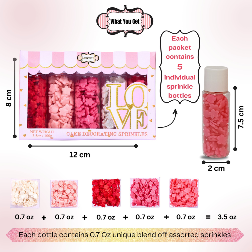 Confect Valentine Sprinkles | 06 Edible Decoration for Baking & Dessert | Grocsy