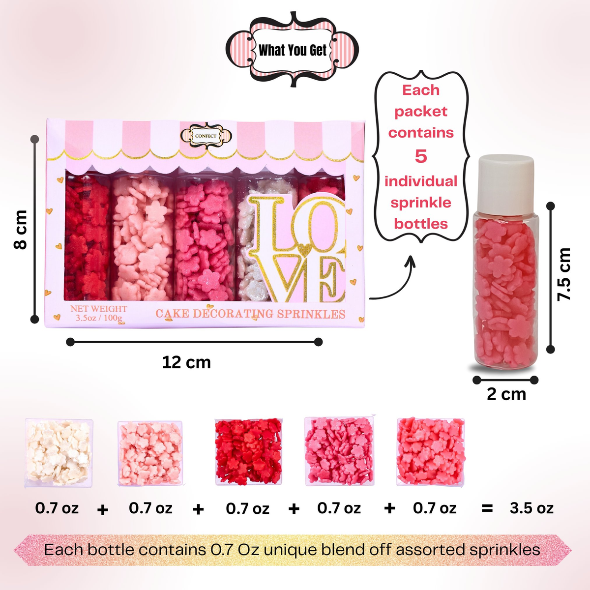 Confect Valentine Sprinkles | 06 Edible Decoration for Baking & Dessert | Grocsy