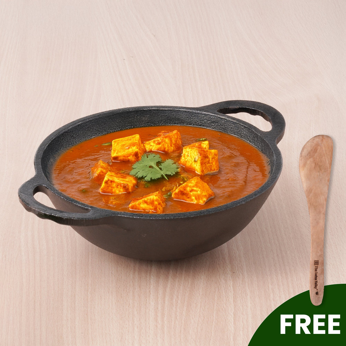 The Indus Valley CASTrong Cast Iron Kadai, Pre-seasoned, Nonstick, 100% Pure, Toxin-free, Spatula, 25.2cm, 2.2L, 2.37kg | Grocsy