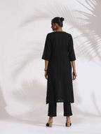 trueBrowns Black Cotton High Slit Kurta Set | Grocsy