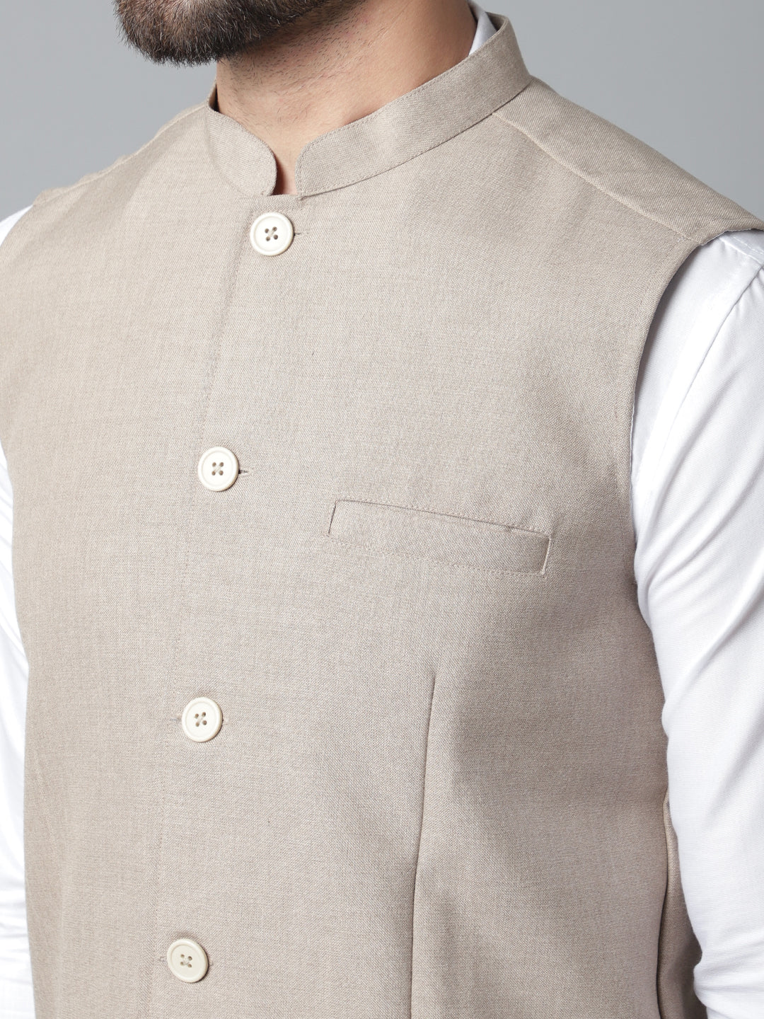 Even Apparels Men's Brown Nehru Jacket With Welt Pockets | Grocsy