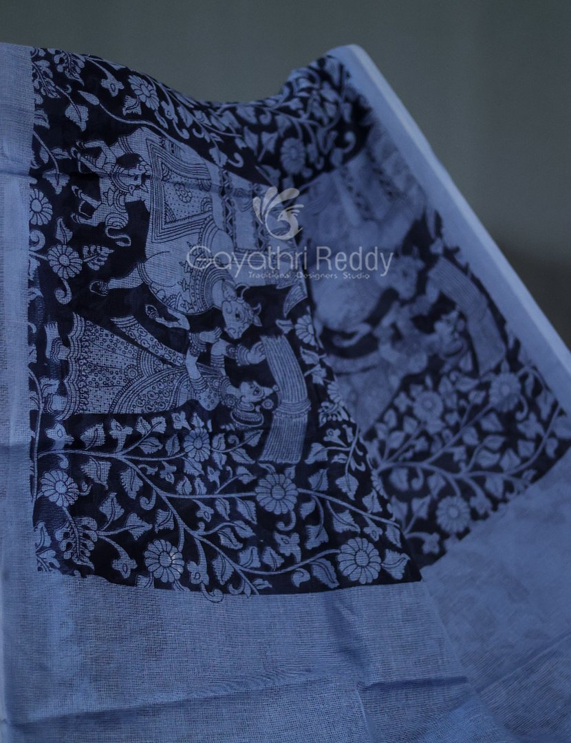 Shades of Black And Grey With Kalamkari Print Munga Cotton Saree By Gayathri Reddy Designer Studio | Grocsy