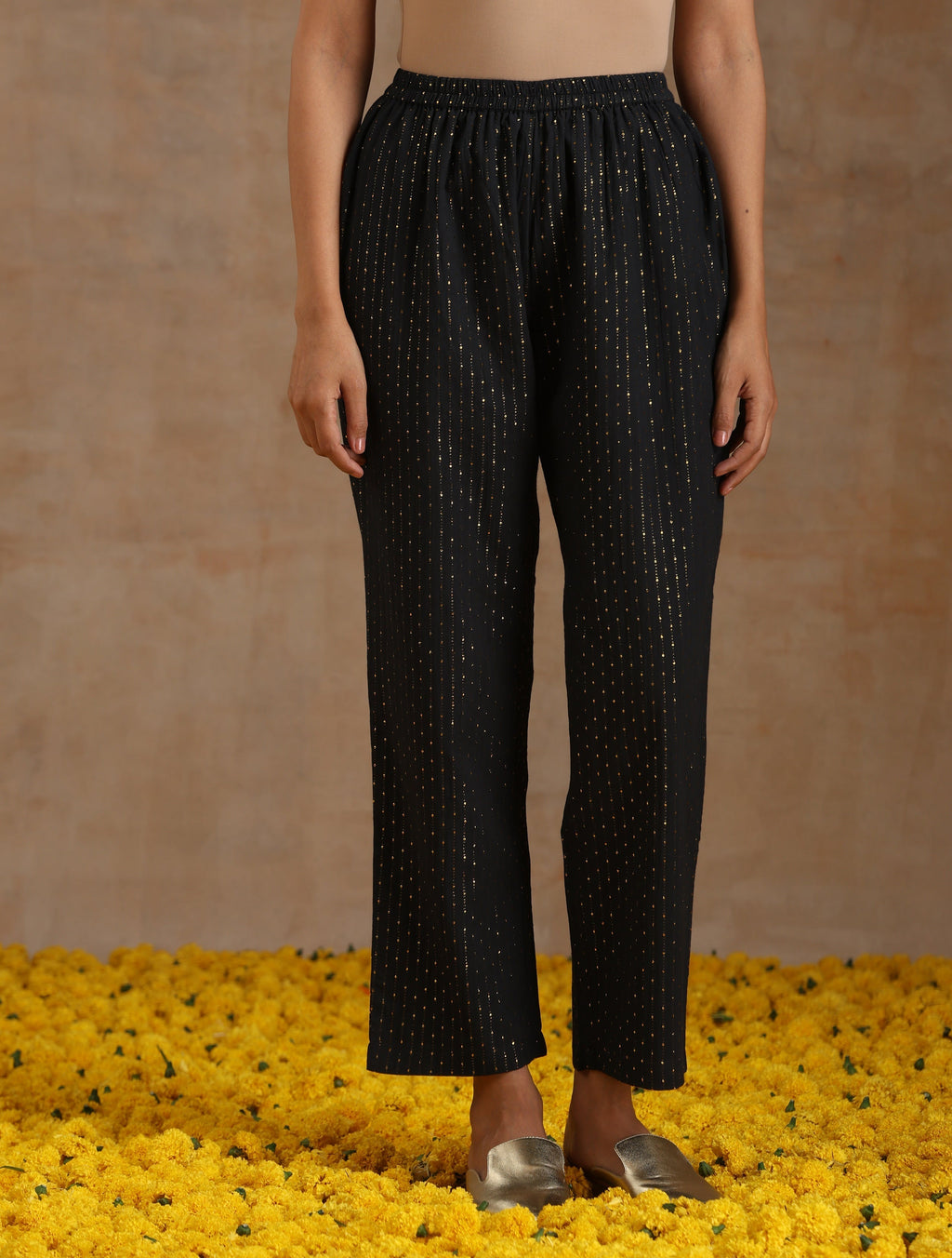 trueBrowns Black Gold Cotton Flared Co-Ord Set | Grocsy