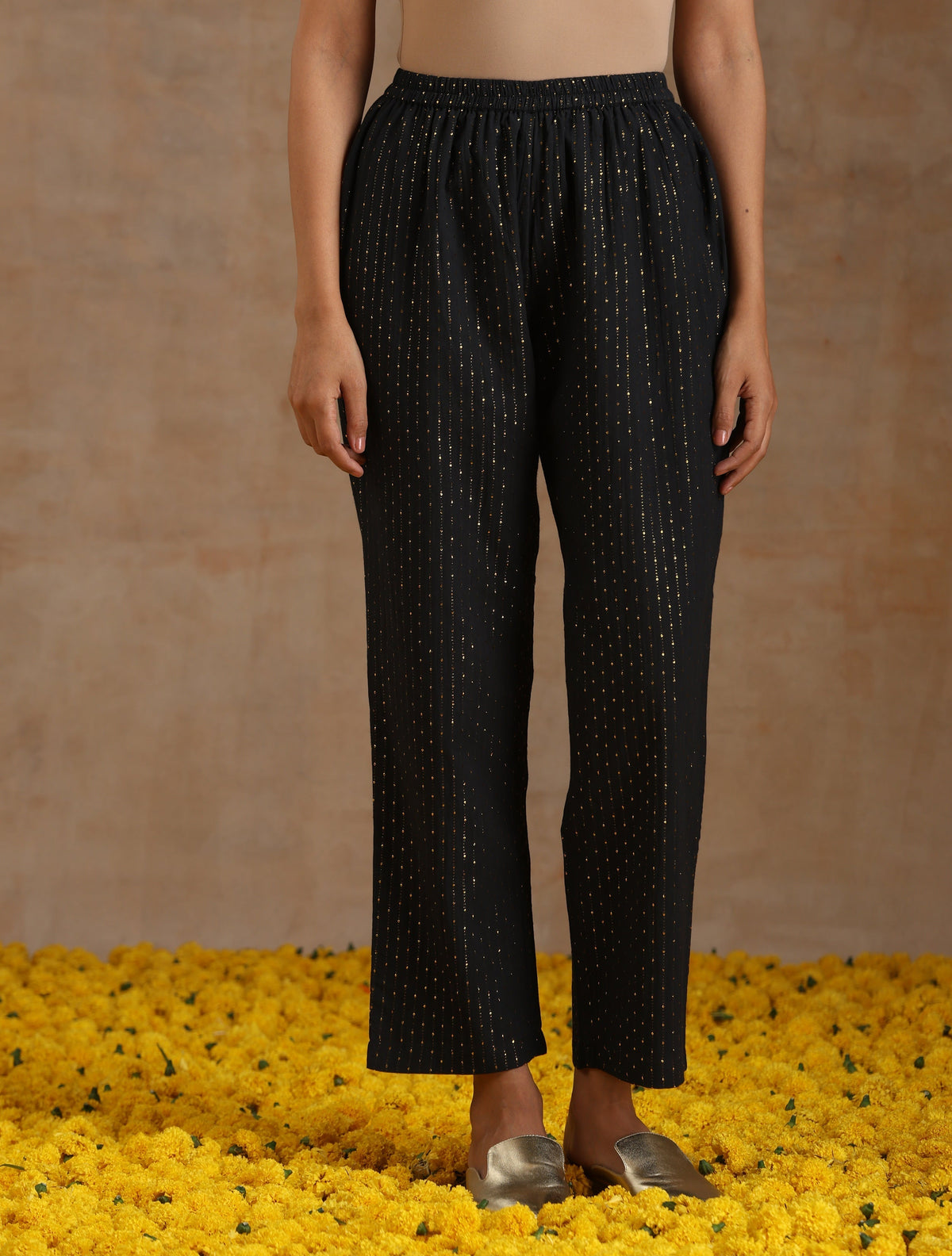 trueBrowns Black Gold Cotton Flared Co-Ord Set | Grocsy