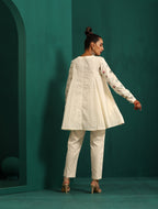 trueBrowns Ivory Multi Color Floral Cotton Flared Co-ord Set | Grocsy