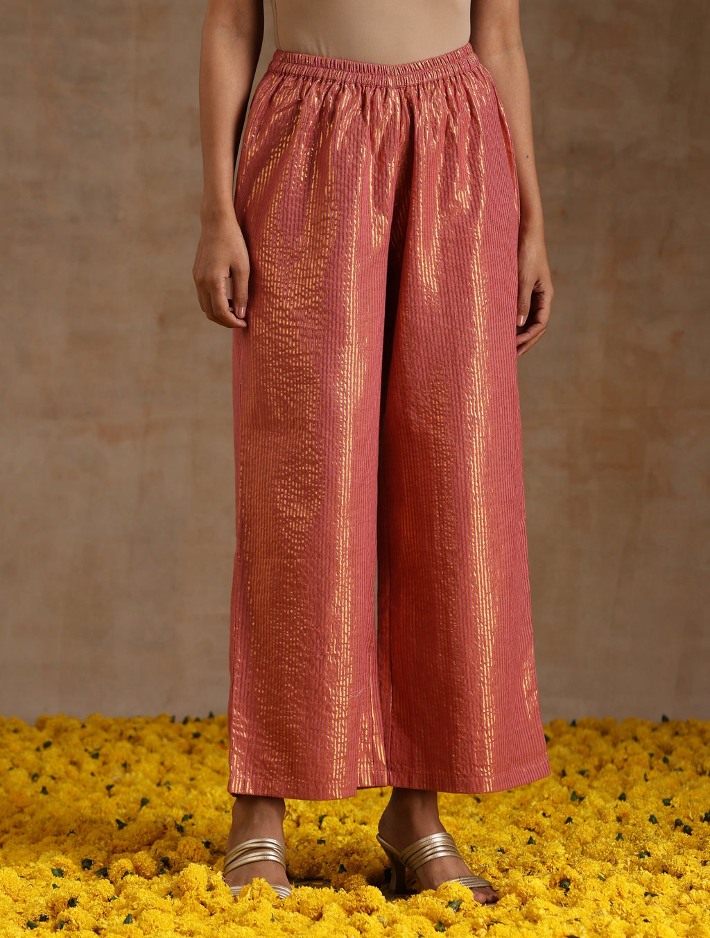trueBrowns Blush Gold Cotton Anarkali Set | Grocsy