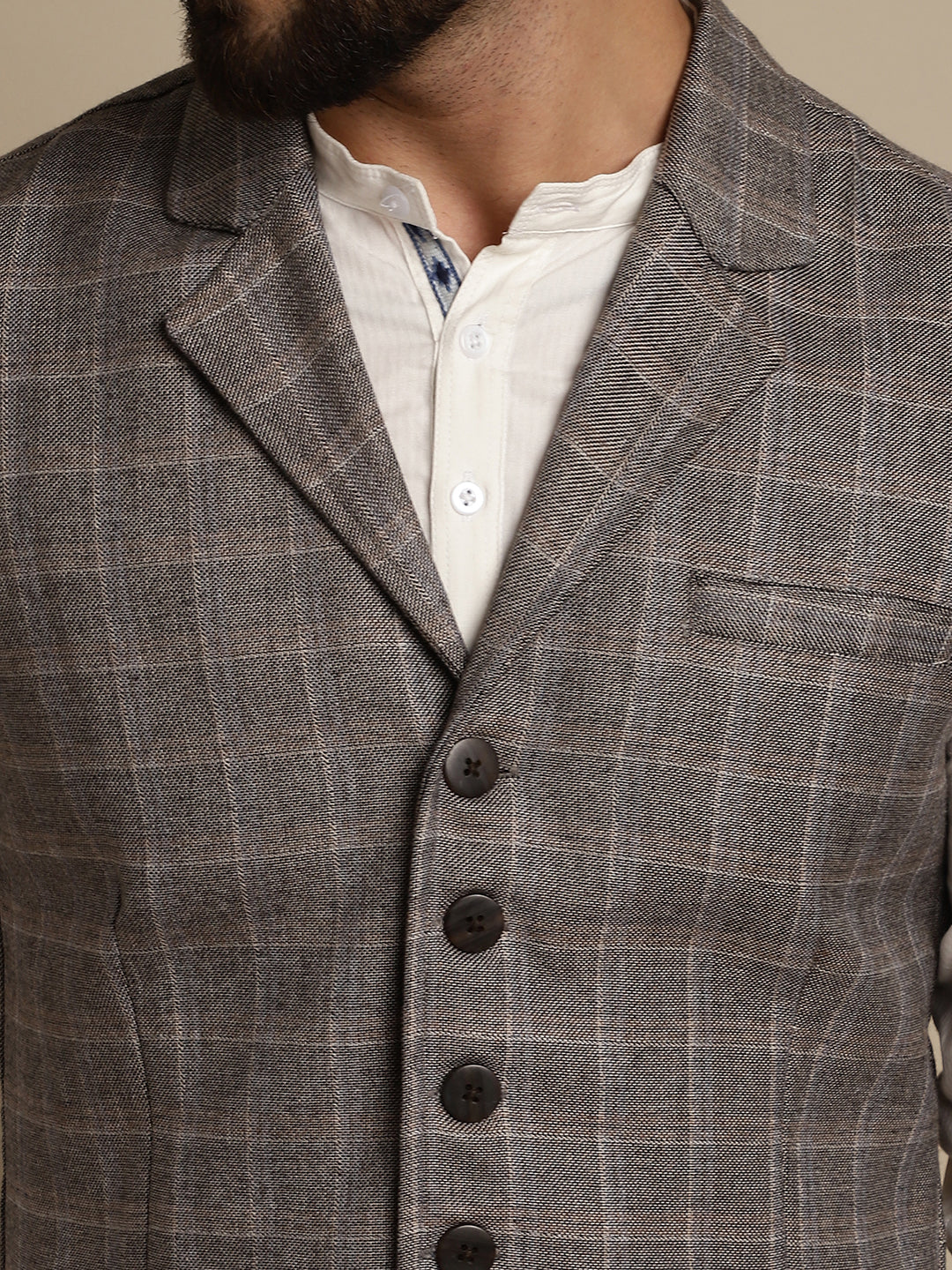 Even Apparels Men's Brown Waistcoat with Notched Lapel | Grocsy