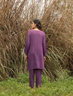 trueBrowns Purple Viscose Dobby Relaxed Co-ord Set | Grocsy