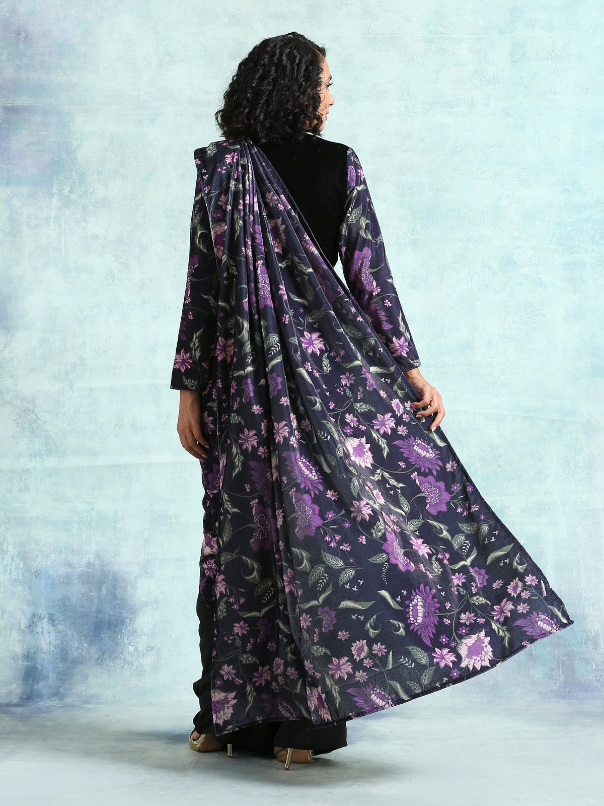 trueBrowns Black Printed Velvet Ready to Wear Saree | Grocsy