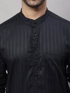 Even Apparels Black Pure Cotton Kurta With Band Collar | Grocsy