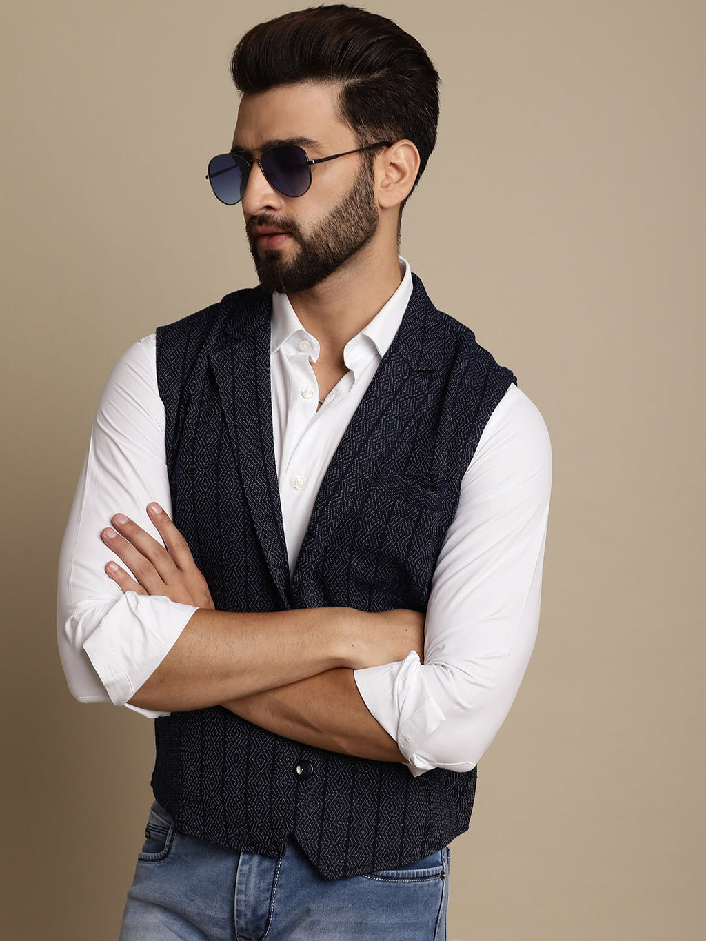 Even Apparels Men's Blue Waistcoat with Notched Lapel | Grocsy